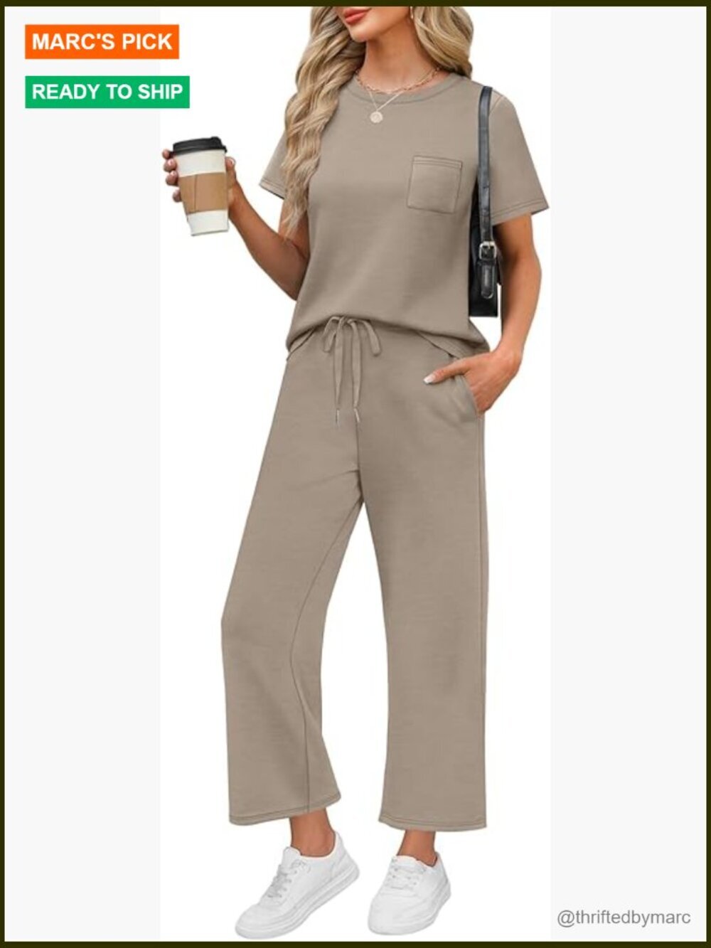 Large 2-Piece Set Lightweight Polyester Rayon Spandex Wide Leg Crop Pants
